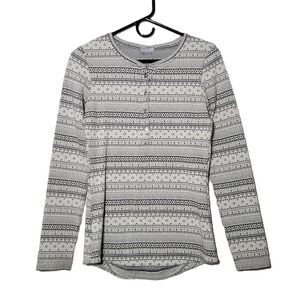 Columbia Women's Gray Fair Isle Henley Long Sleeve Shirt Size Medium